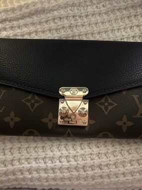 Black and Brown Monogram Envelope Clutch with Gold Hardware